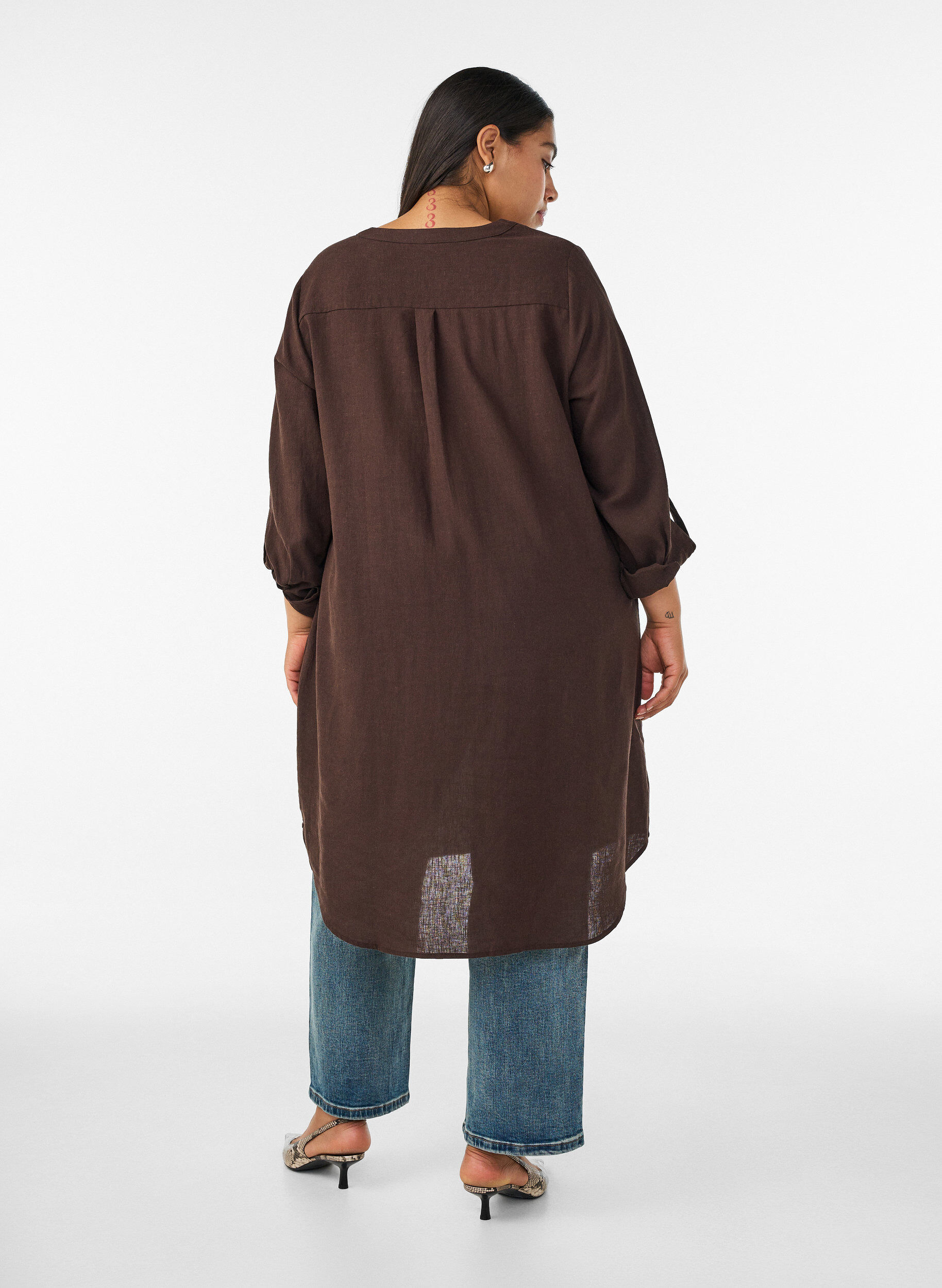 ZizziChemise longue en lin et viscose, Marron, Model image number 1
