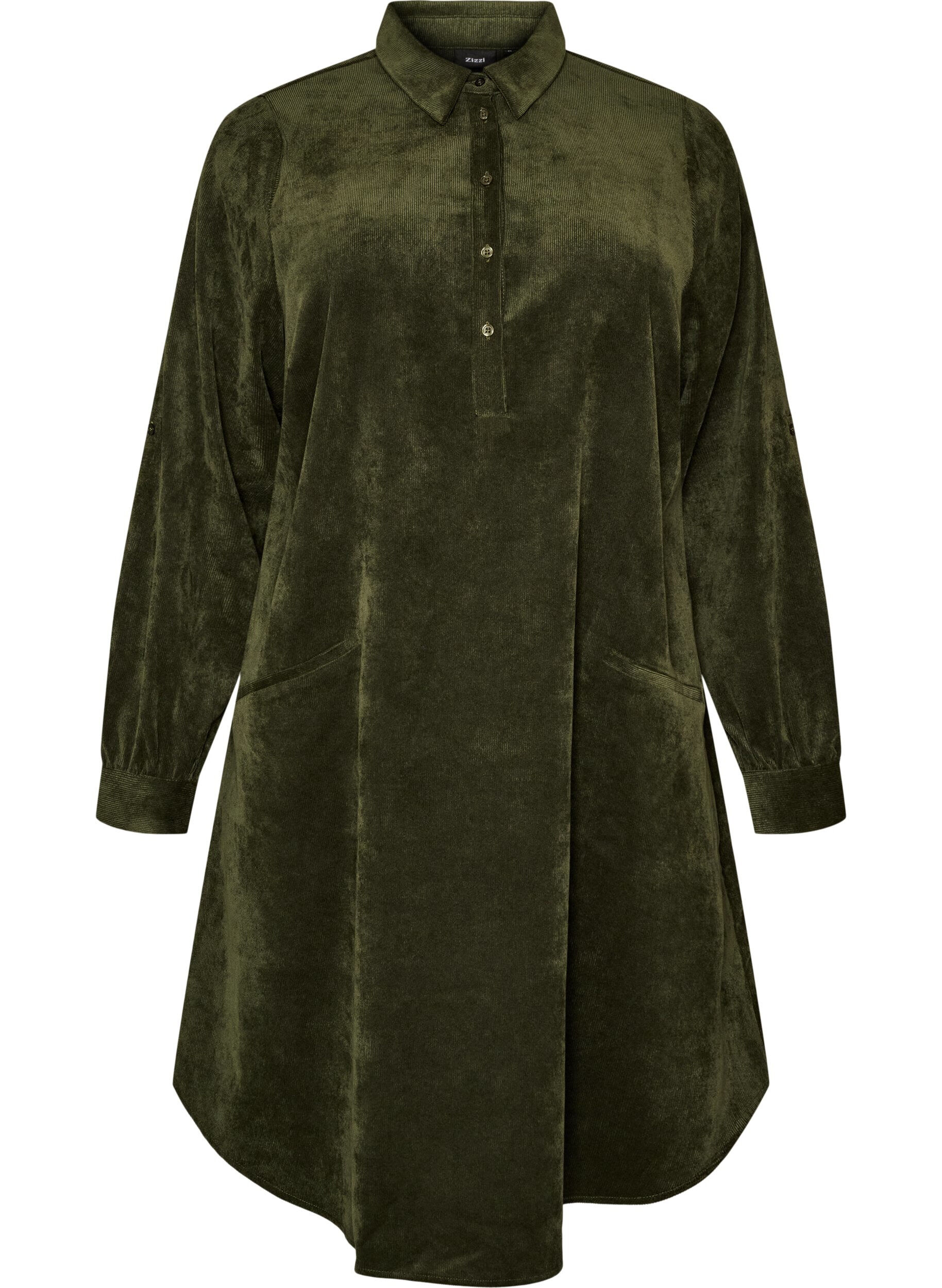 ZizziRobe chemise en velours c&ocirc;tel&eacute; avec col et fermeture boutonn&eacute;e, Vert fonc&eacute;, Packshot image number 0