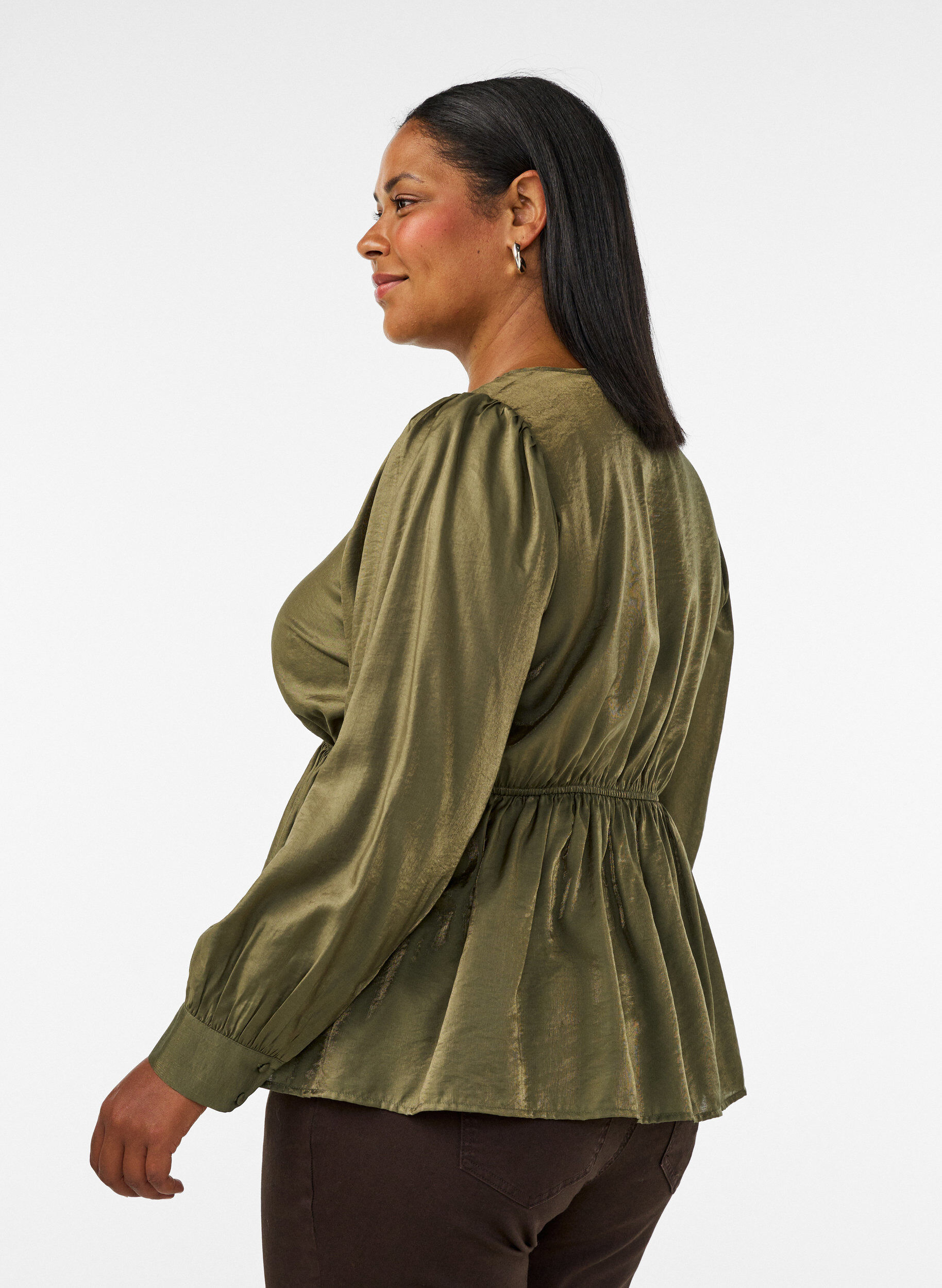 ZizziGl&auml;nzende Bluse aus Viskose mit Peplum-Effekt, Gr&uuml;n, Model image number 2