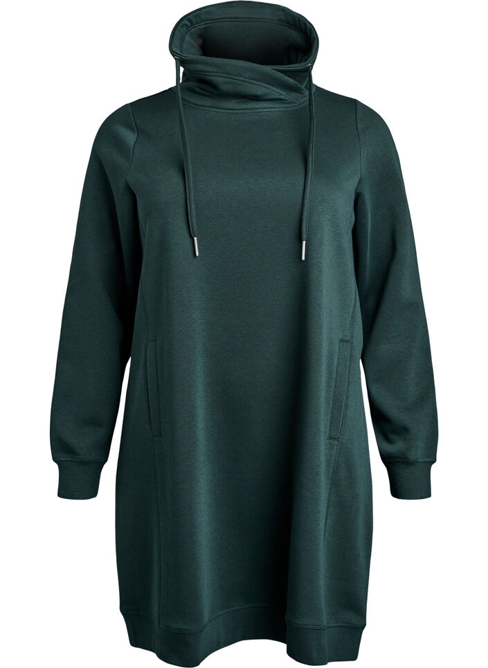 Kurzes Sweatshirtkleid mit Stehkragen und Taschen, Gr&uuml;n, Packshot image number 0
