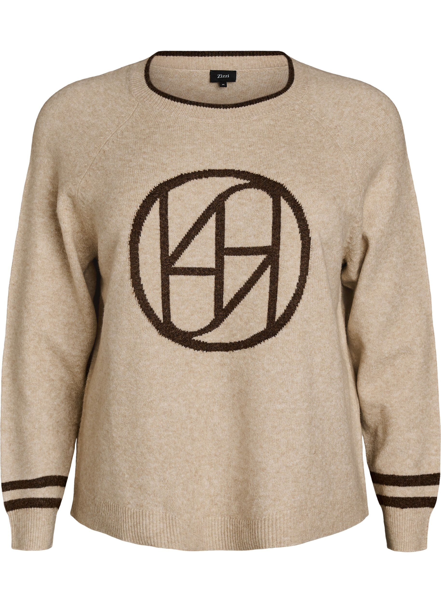 ZizziPullover mit Logo und Kontraststreifen, Beige, Packshot image number 0