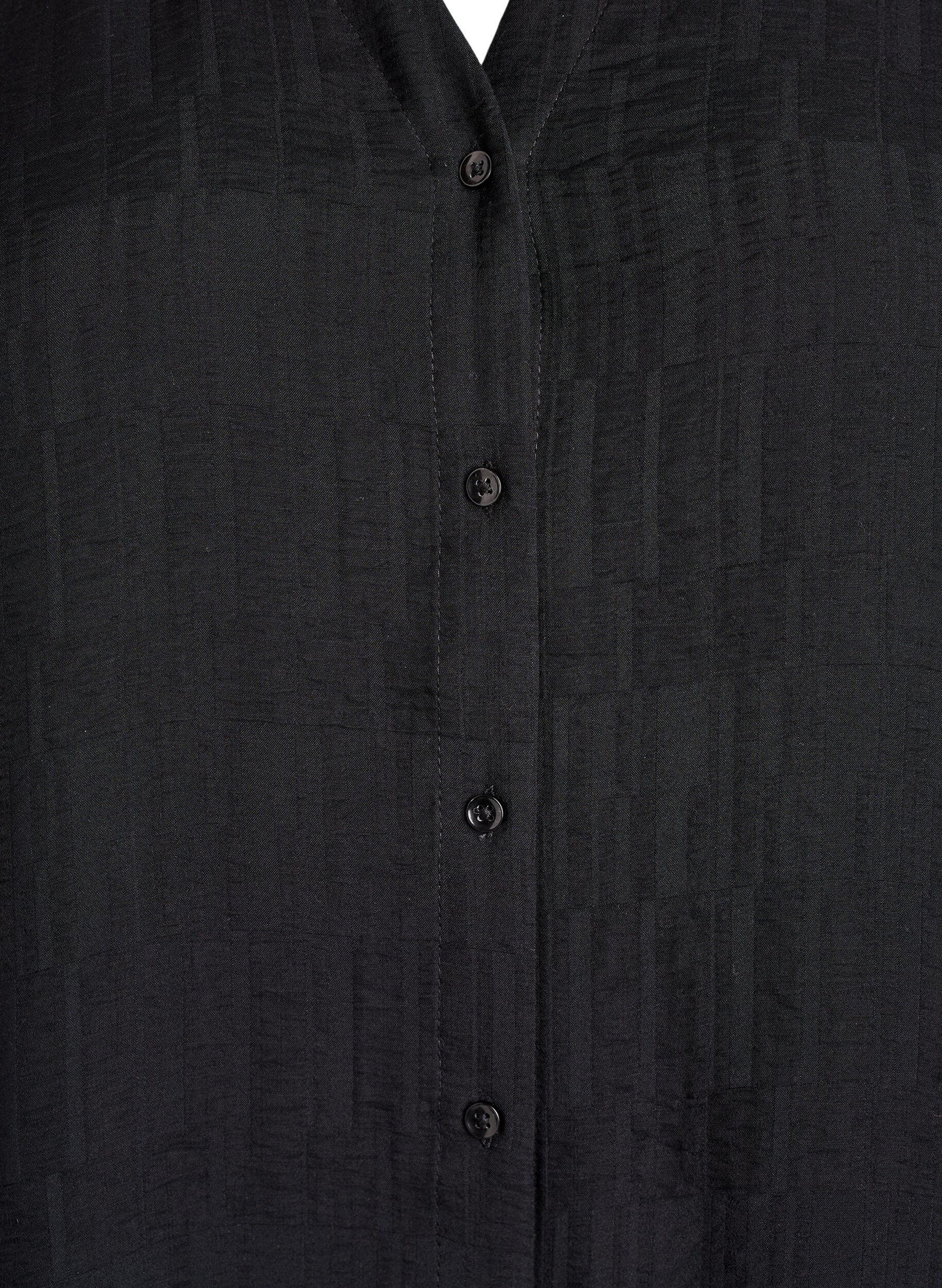 Zizzi Chemise ample avec texture et col en V, Noir, Packshot image number 2