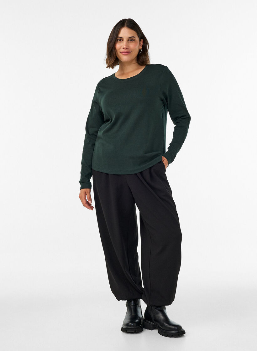 Langarm-Basic-T-Shirt mit Rundhalsausschnitt, Gr&uuml;n, Model image number 1