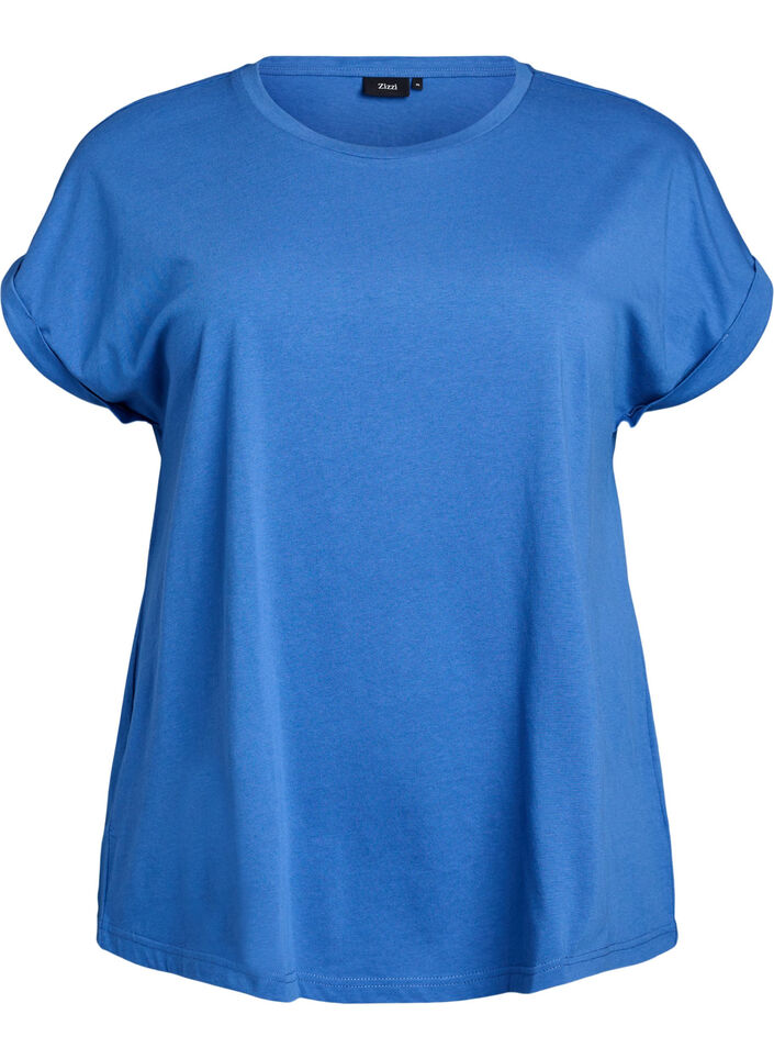 T-shirt &agrave; manches courtes en m&eacute;lange de coton, Bleu, Packshot image number 0