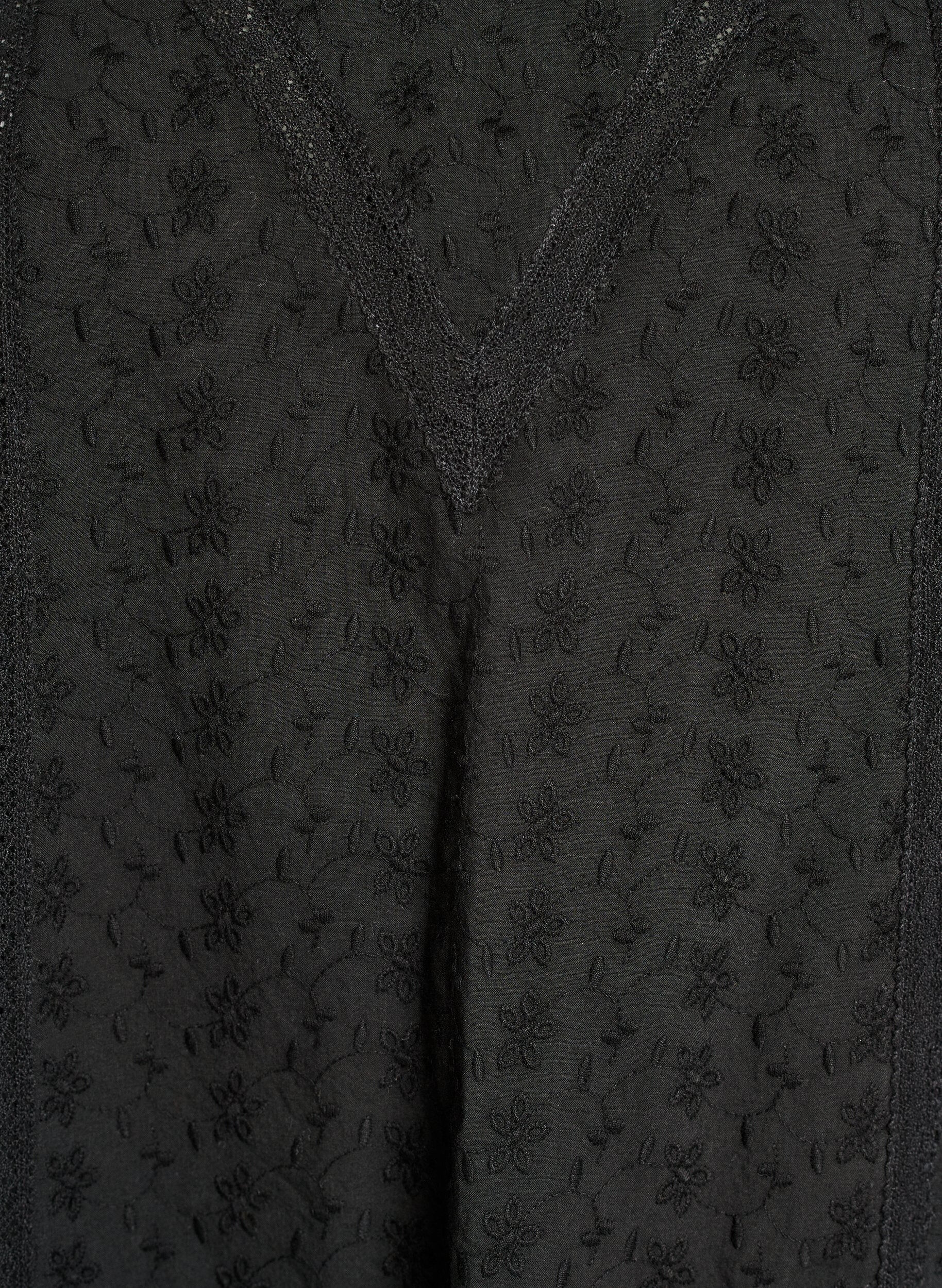 Zizzi Knielanges Kleid aus Baumwolle mit Stickerei und V-Ausschnitt, Schwarz, Packshot image number 2