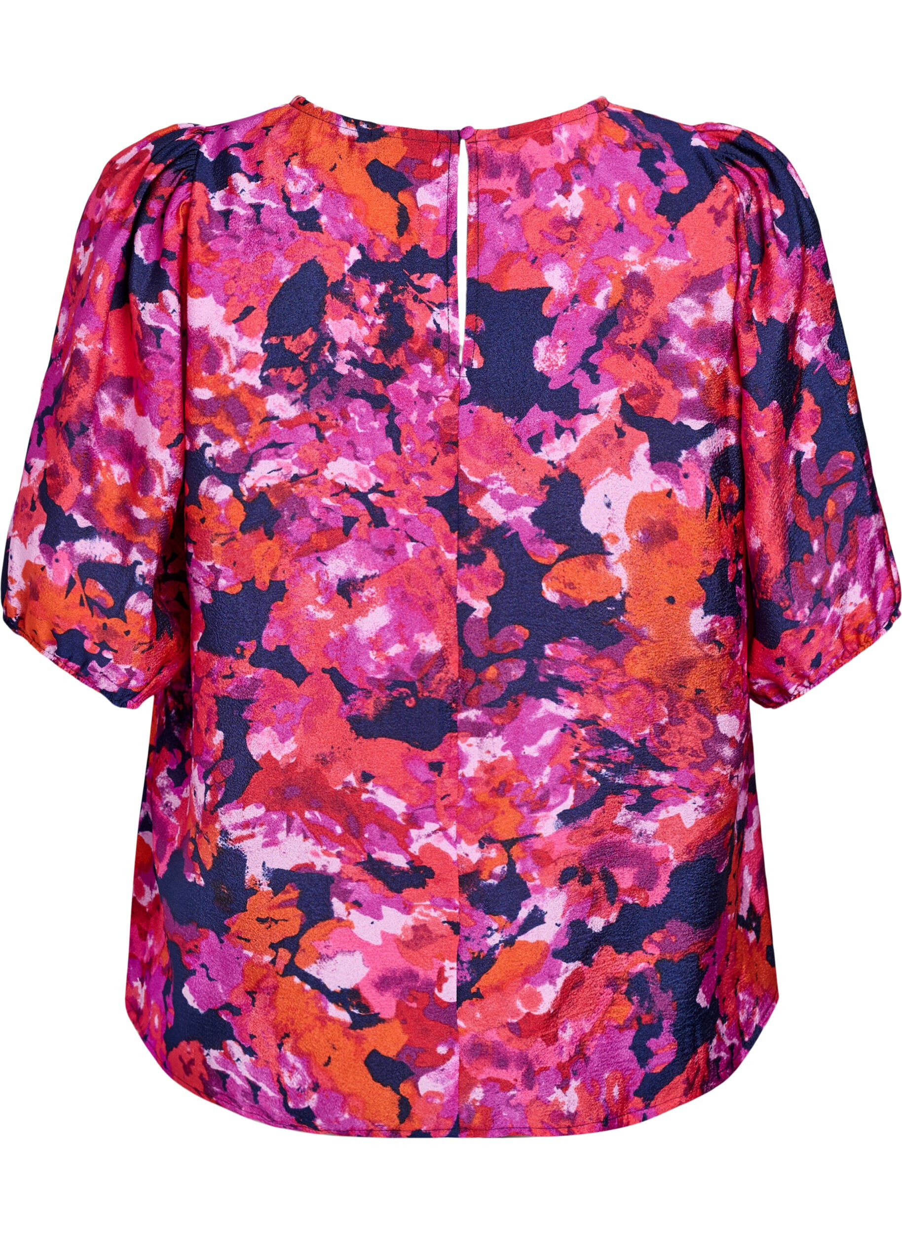 Zizzi Bluse mit 1/2 &Auml;rmeln und einem farbenfrohen Print, Pink, Packshot image number 1