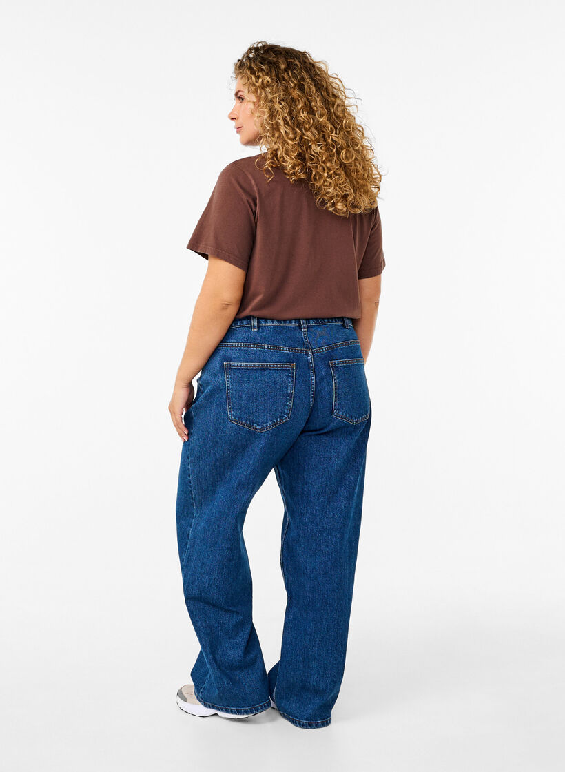 Jean &agrave; jambe large et taille haute, Bleu, Model image number 1