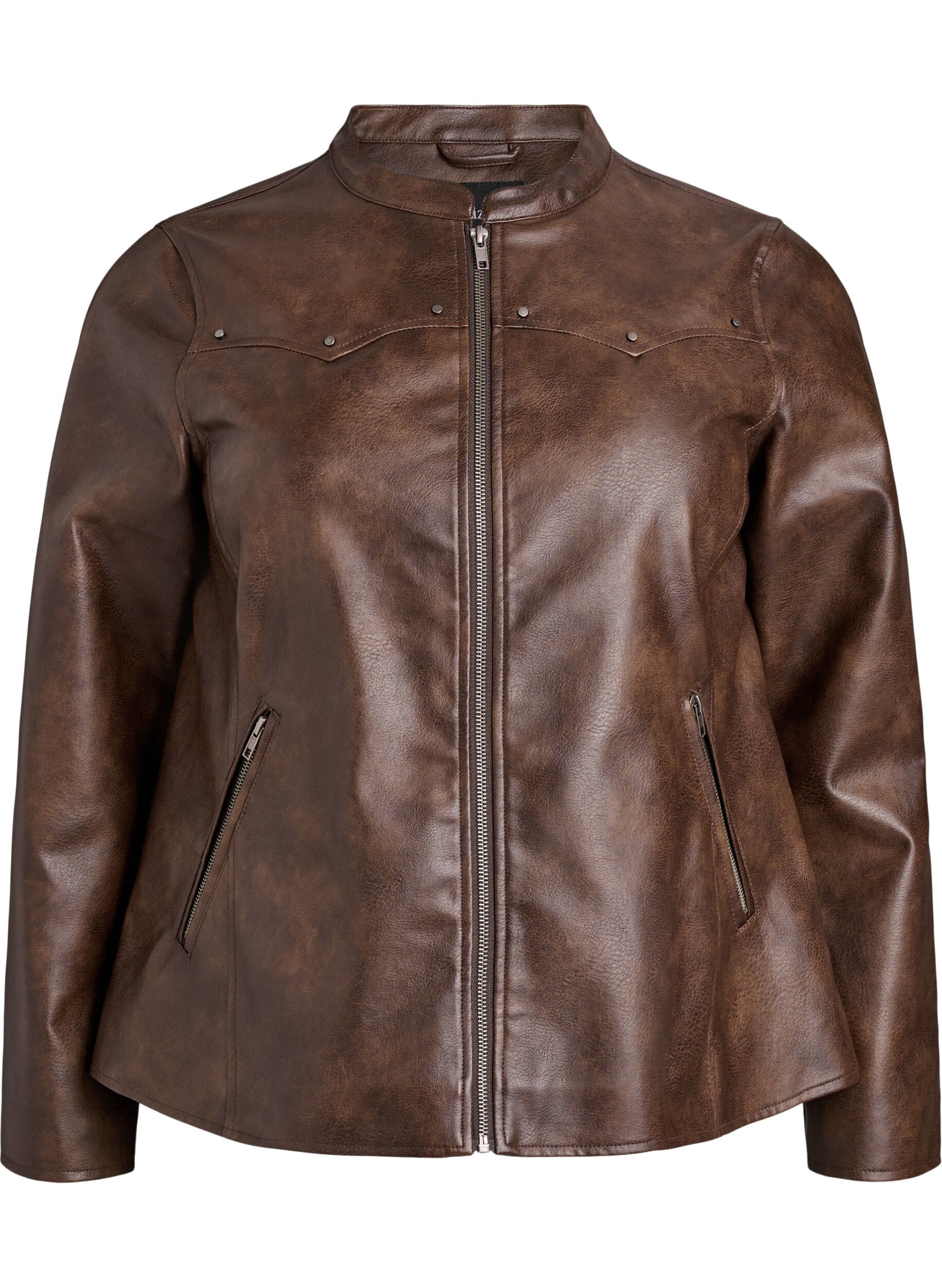 Zizzi Veste en similicuir avec clous et poches, Marron, Packshot image number 0