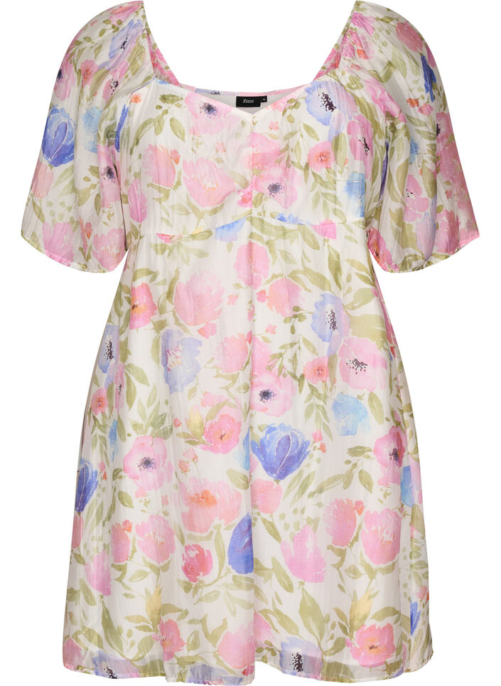 Robe empire &agrave; imprim&eacute; floral avec un large d&eacute;collet&eacute; en V, Blanc, Packshot