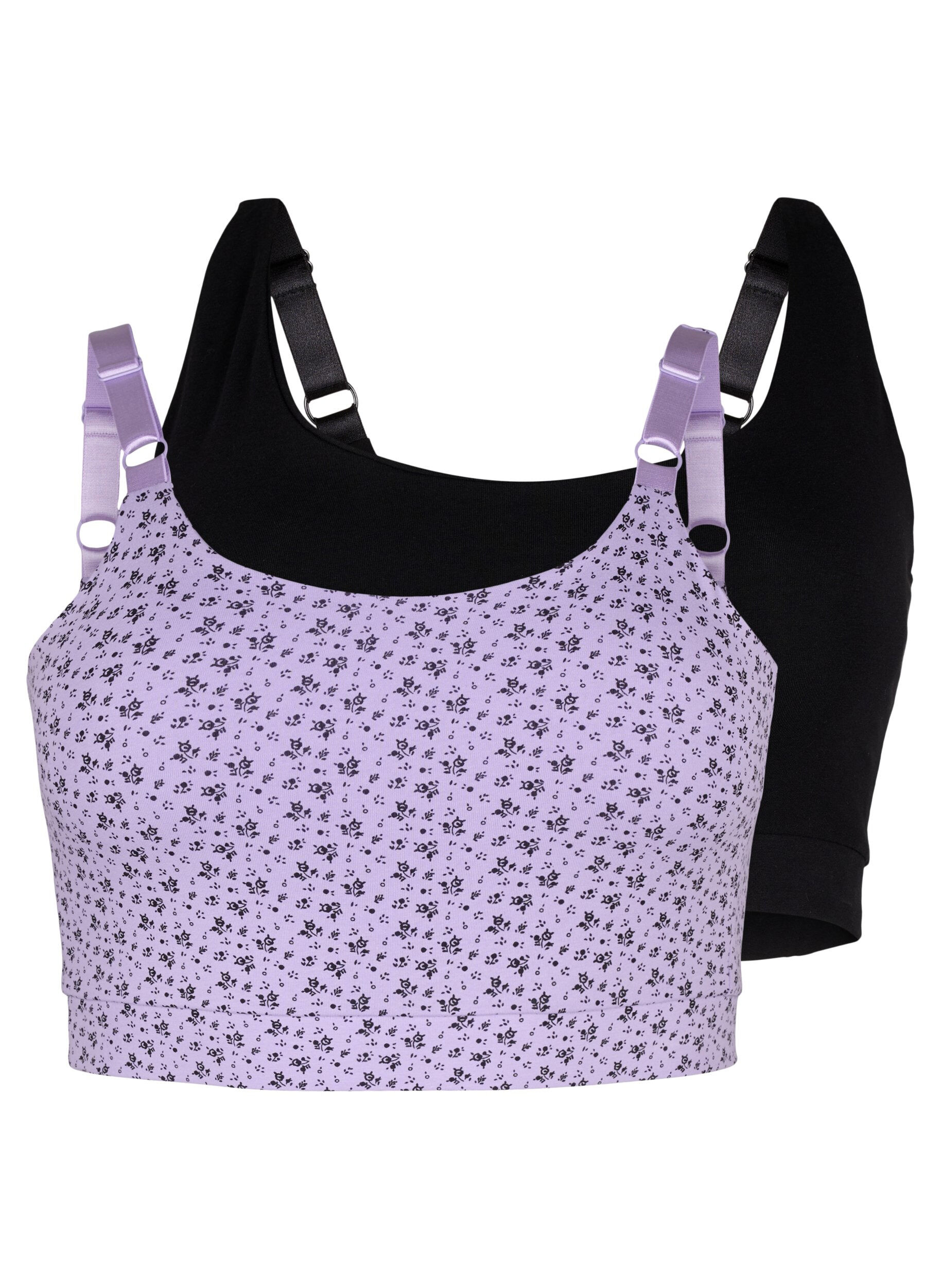 Zizzi top soutien-gorge en coton avec bretelles r&eacute;glables 2-pack, Purple Rose/Black, Packshot image number 0