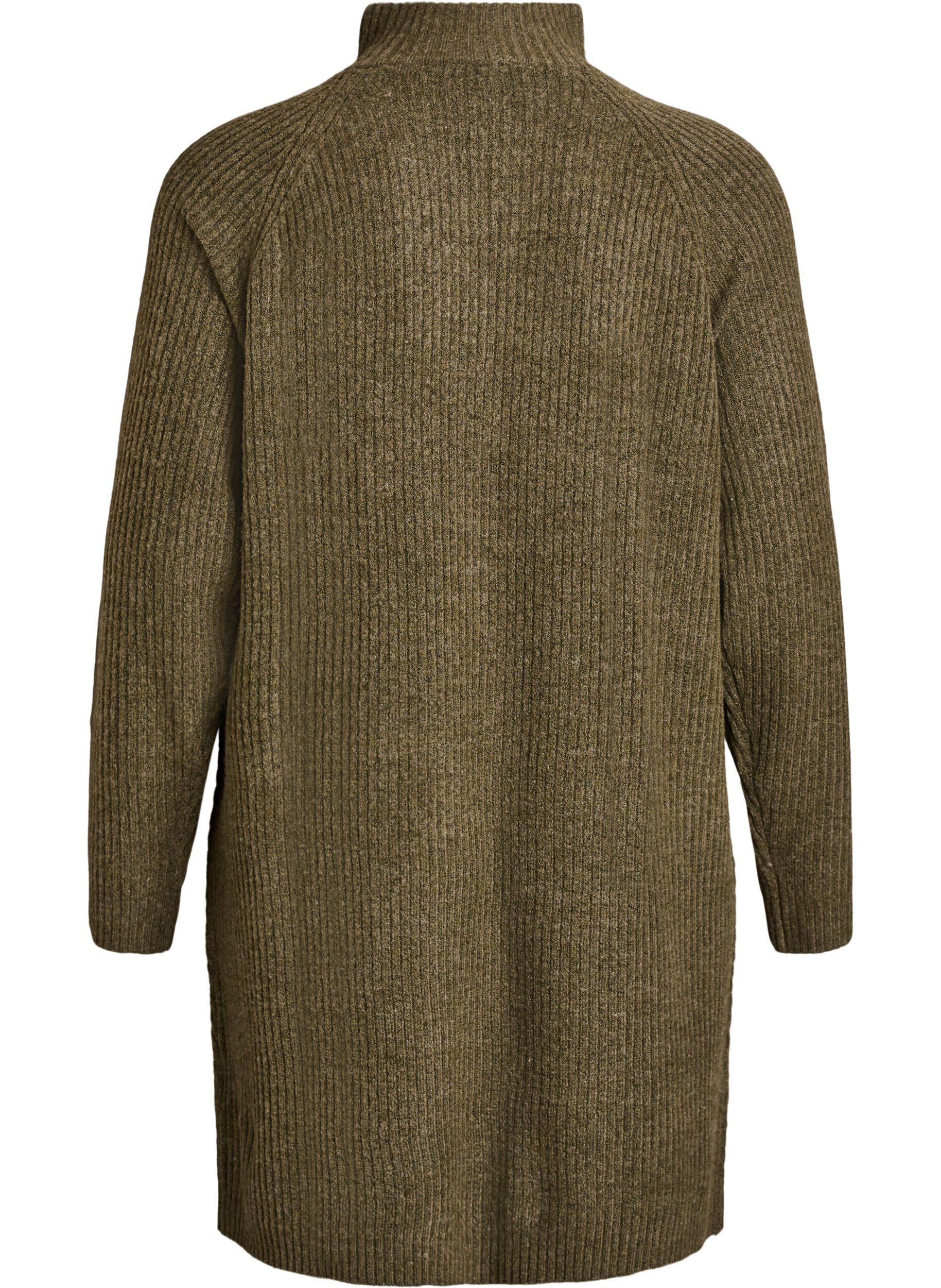 Zizzi Robe mi-longue en maille avec col montant, Vert Kaki, Packshot image number 1