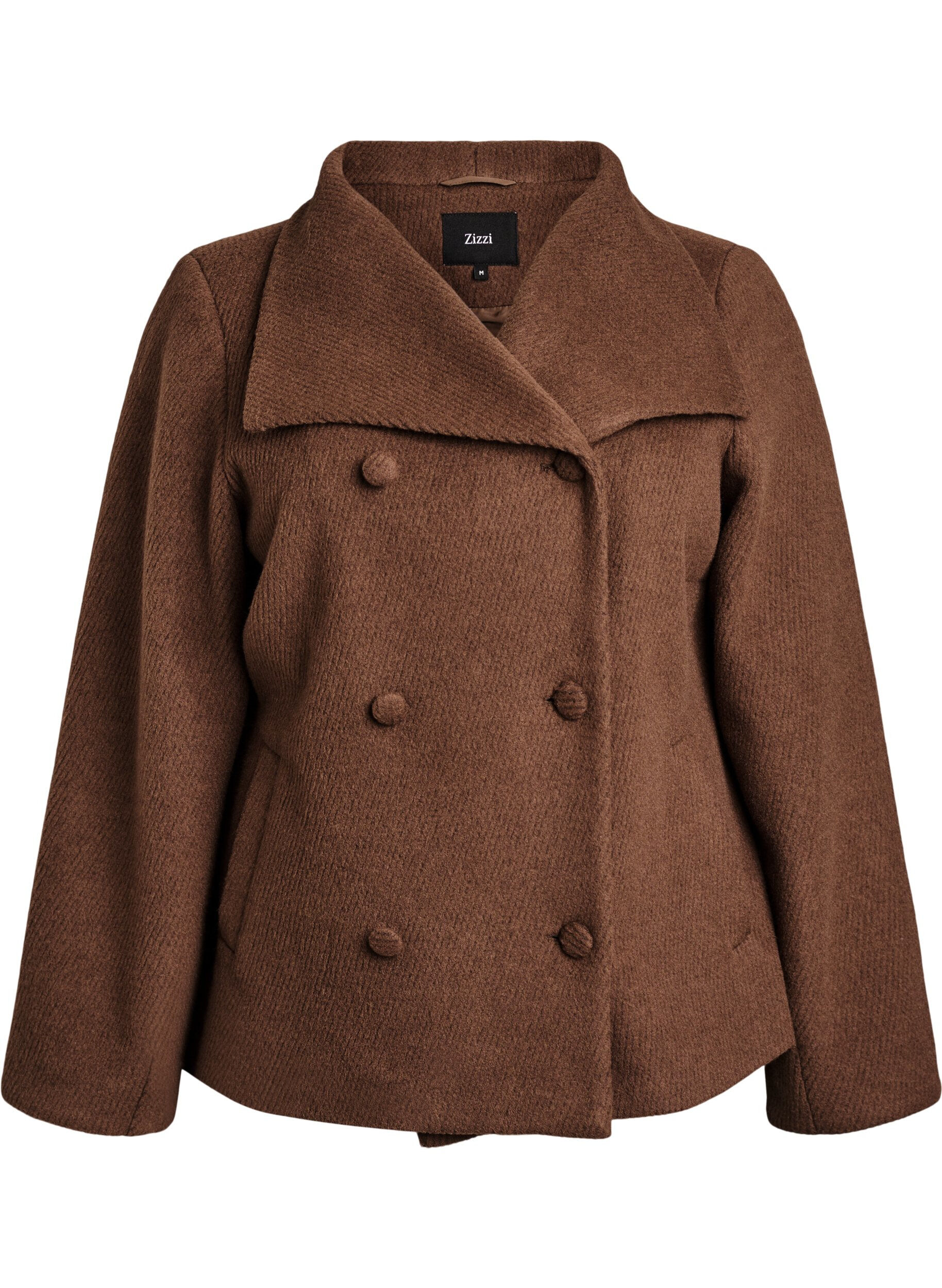 Zizzi Veste courte avec col et boutons recouverts de tissu, Marron, Packshot image number 0
