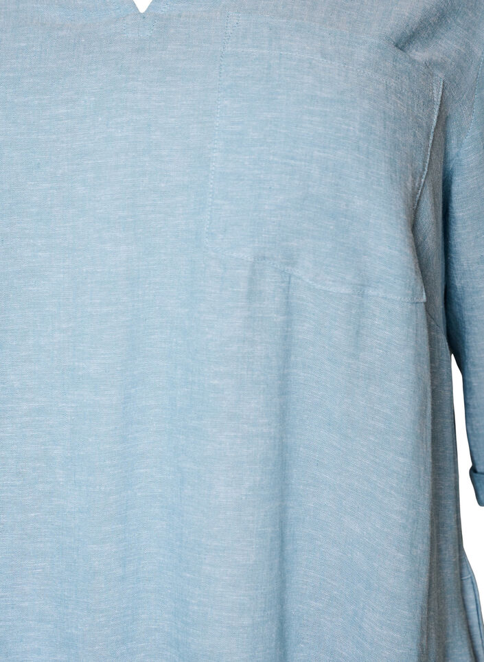 Linen and viscose tunic with A-shape, Light Blue, Packshot image number 2