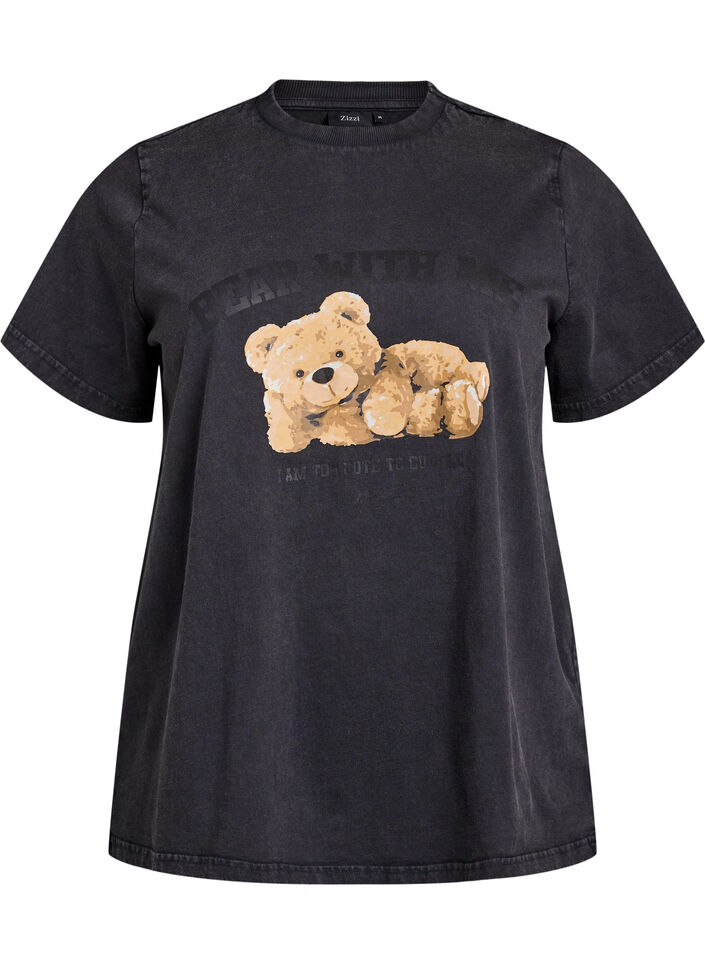 T-shirt à imprimé nounours et effet délavé, Gris, Packshot image number 0