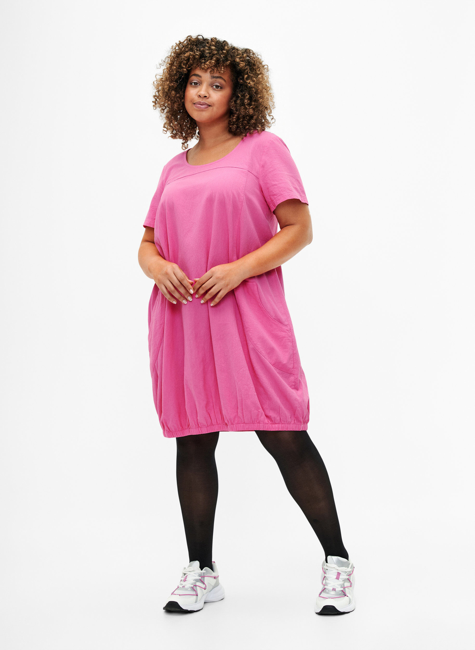 ZizziKurzarm Kleid aus Baumwolle, Pink, Model image number 1