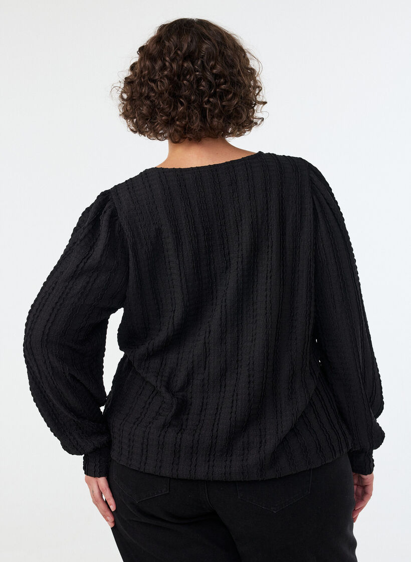 Jerseybluse mit Struktur und Ballonsilhouette, Schwarz, Model image number 2