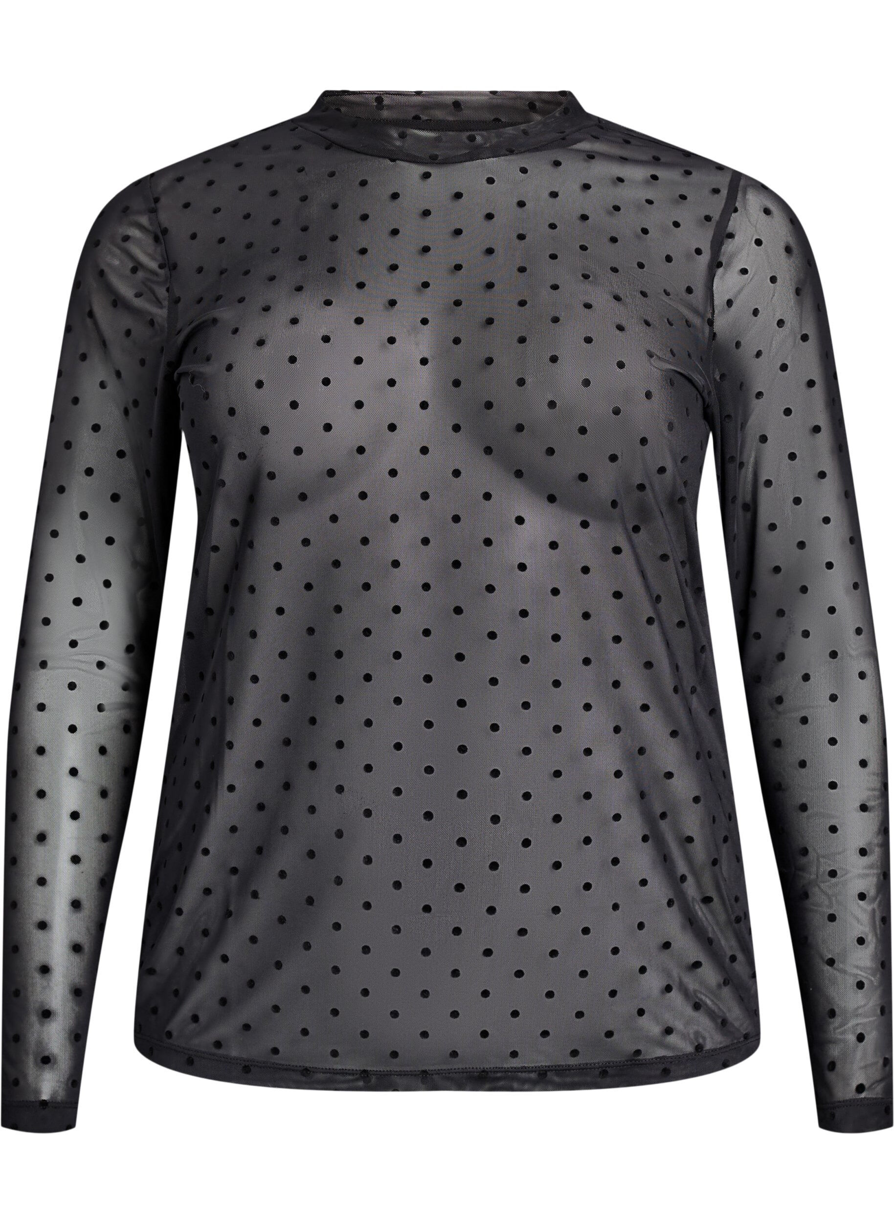 Zizzi Blouse en maille &agrave; pois, Noir, Packshot image number 0