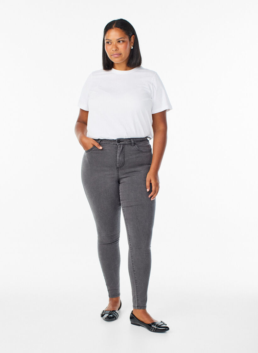 Jean Amy taille haute coupe super slim, Gris, Model image number 0