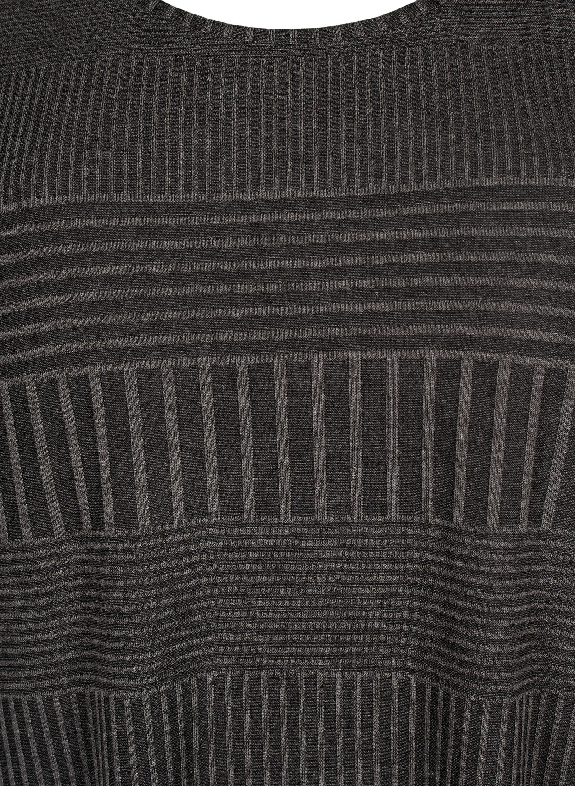 Zizzi Kleid mit 3/4-&Auml;rmeln und Streifenmuster, Dark Grey M&eacute;lange, Packshot image number 2