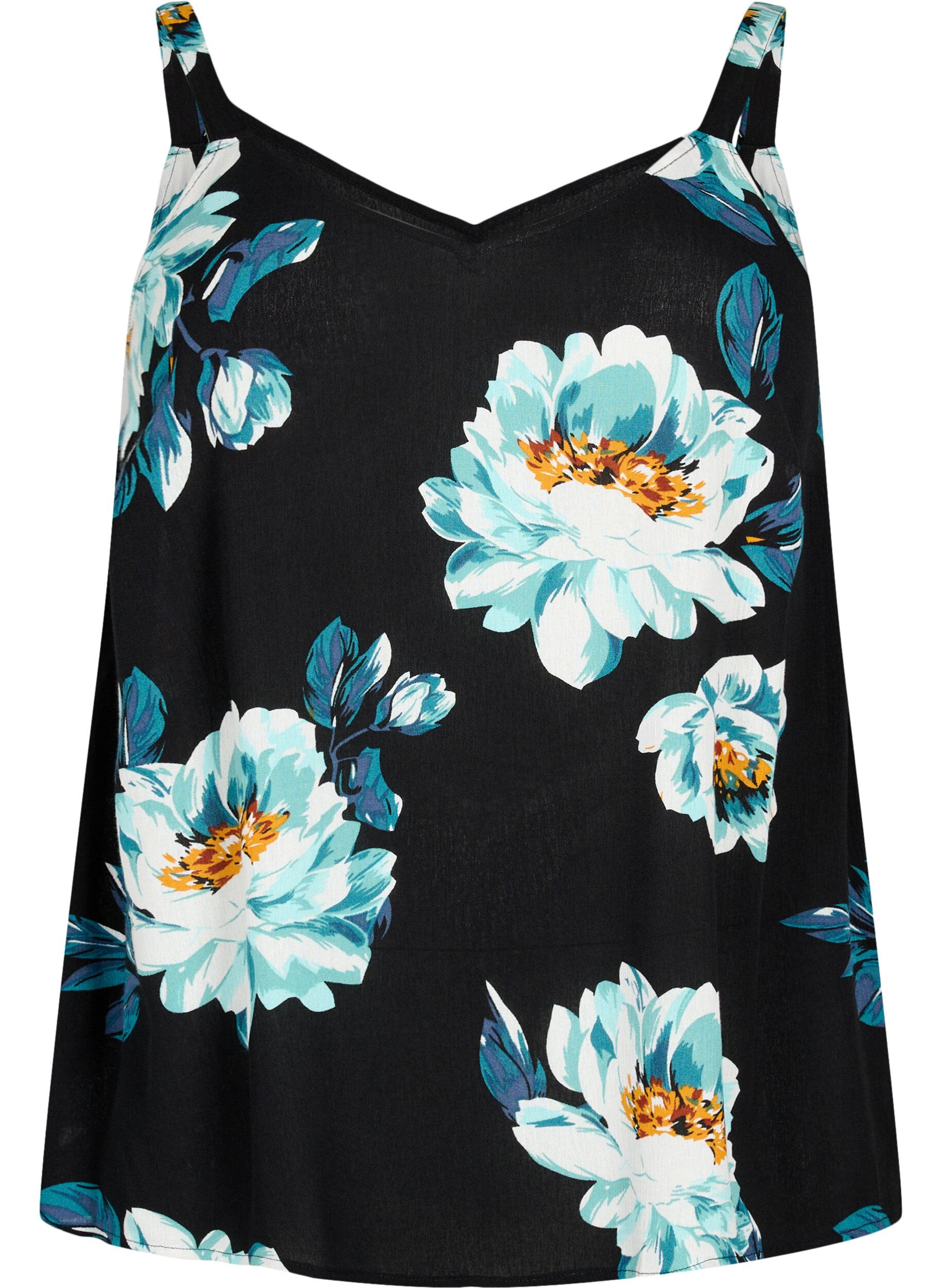 Zizzi Top sans manches en viscose, Black Big Flower, Packshot image number 0