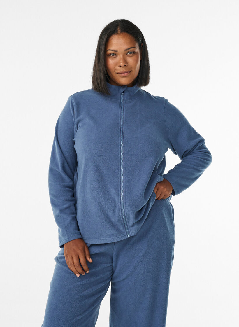 Top aus Fleece mit Reißverschluss und hohem Kragen, Blau, Model