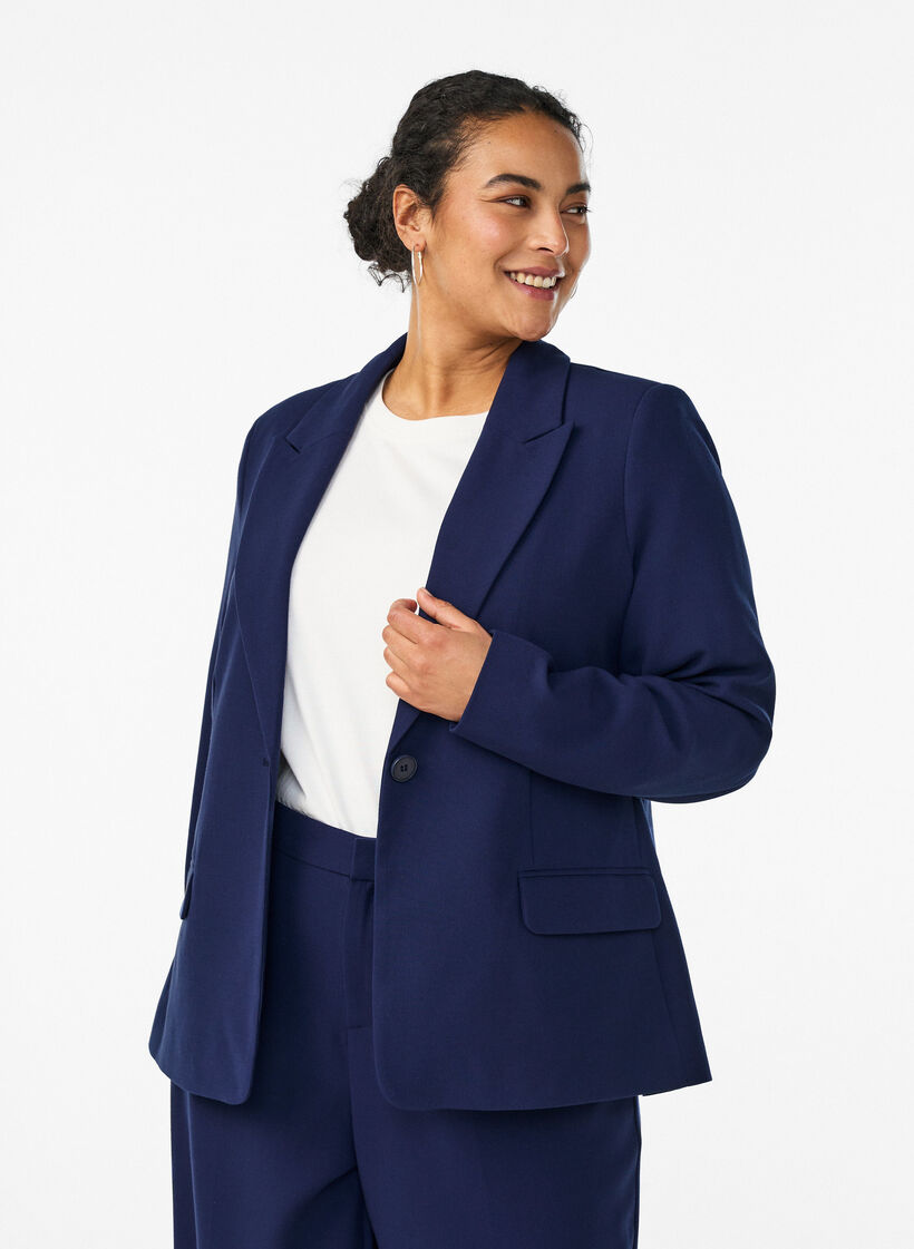 Klassischer Blazer mit Ein-Knopf-Verschluss und Taschen, Blau, Model image number 0