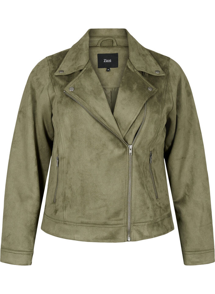 Veste de motard en faux daim, Dusty Olive, Packshot image number 0