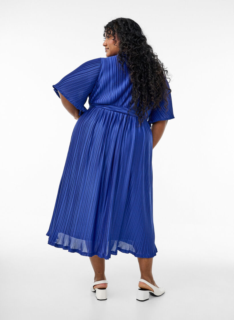 Robe midi pliss&eacute;e avec manches chauve-souris, Bleu, Model image number 1