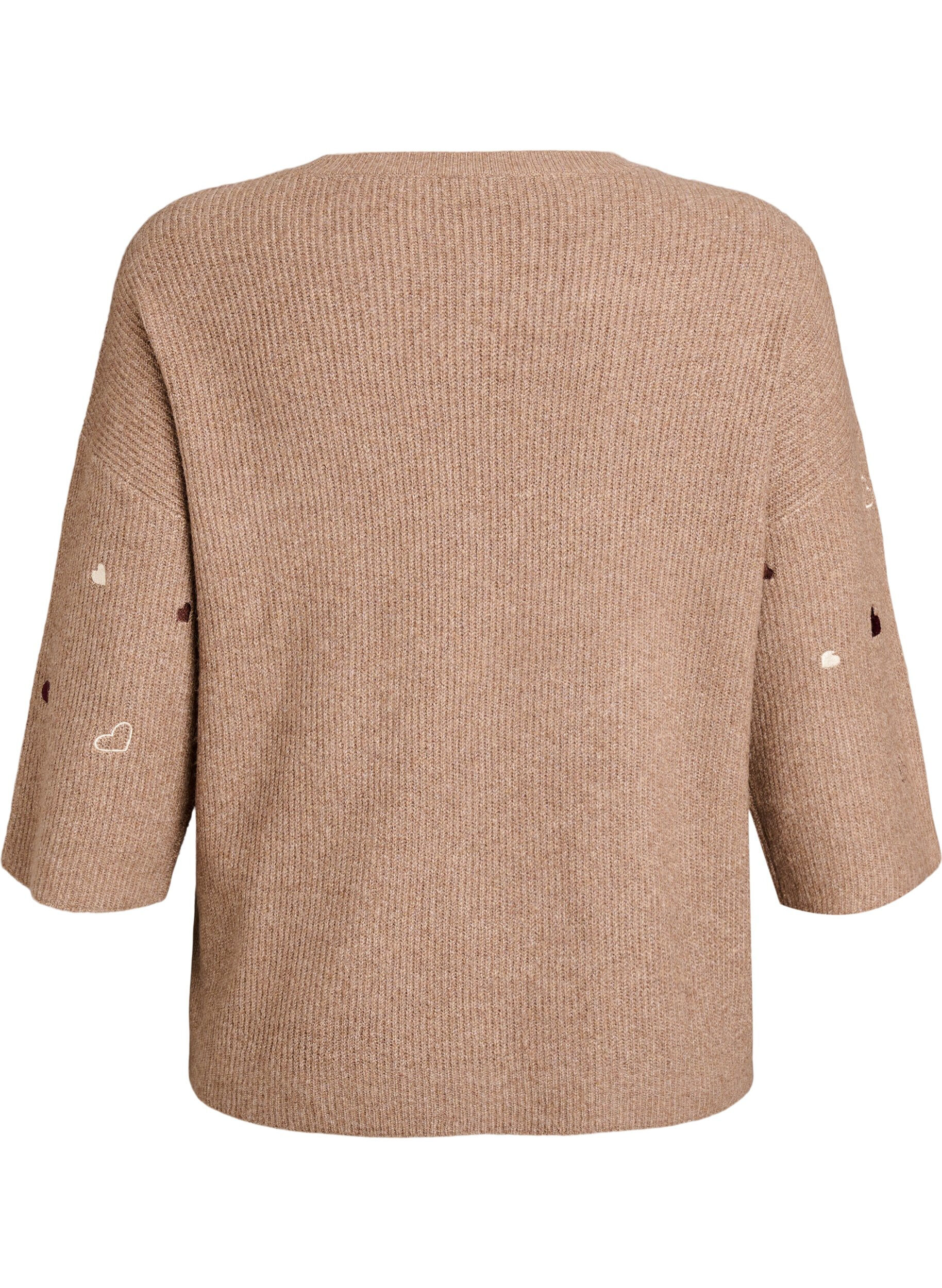 ZizziPull &agrave; c&oelig;urs et manches 3/4, Marron, Packshot image number 1