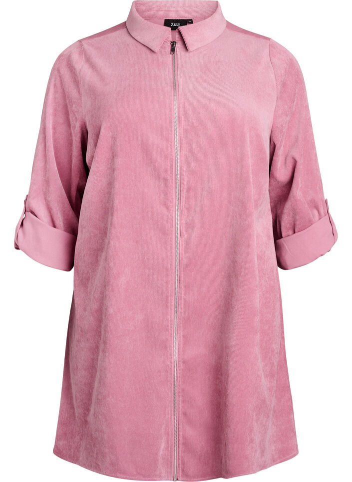 Robe en velours c&ocirc;tel&eacute; avec zip et manches 3/4, Rose, Packshot image number 0