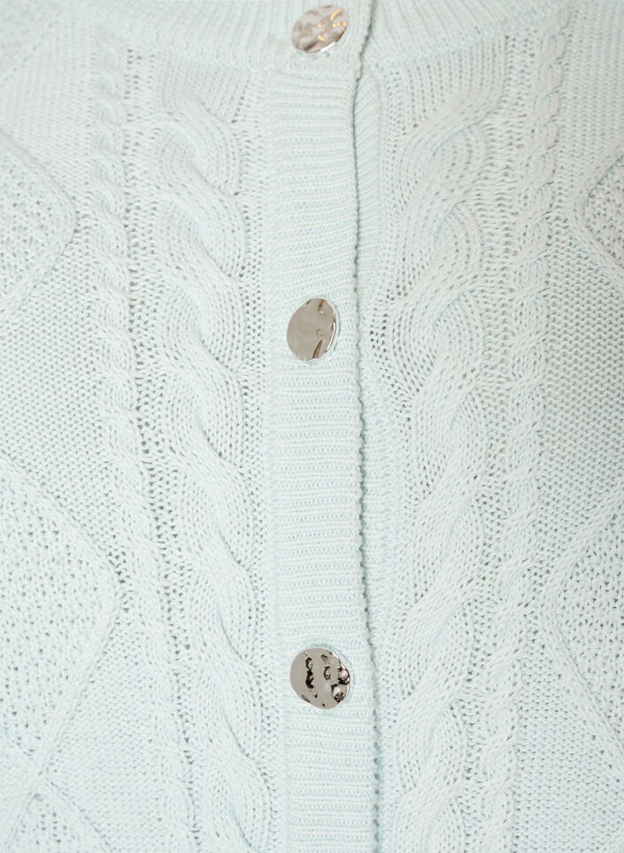 Strickjacke mit Zopfmuster und dekorativen Kn&ouml;pfen, Blau, Packshot image number 2