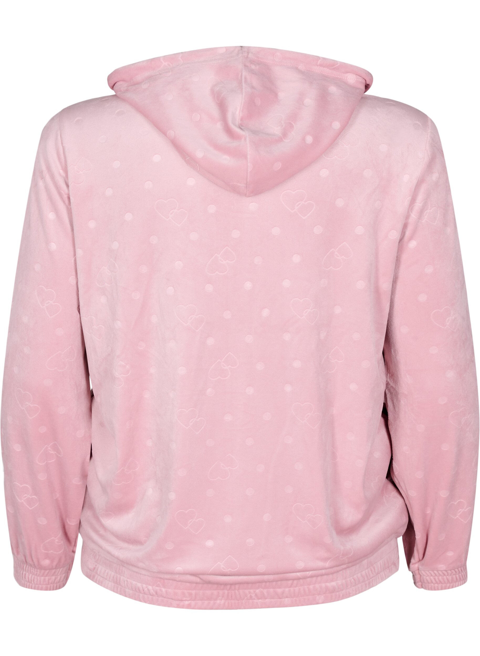 Zizzi Cardigan en velours avec capuche et poches, Rose, Packshot image number 1