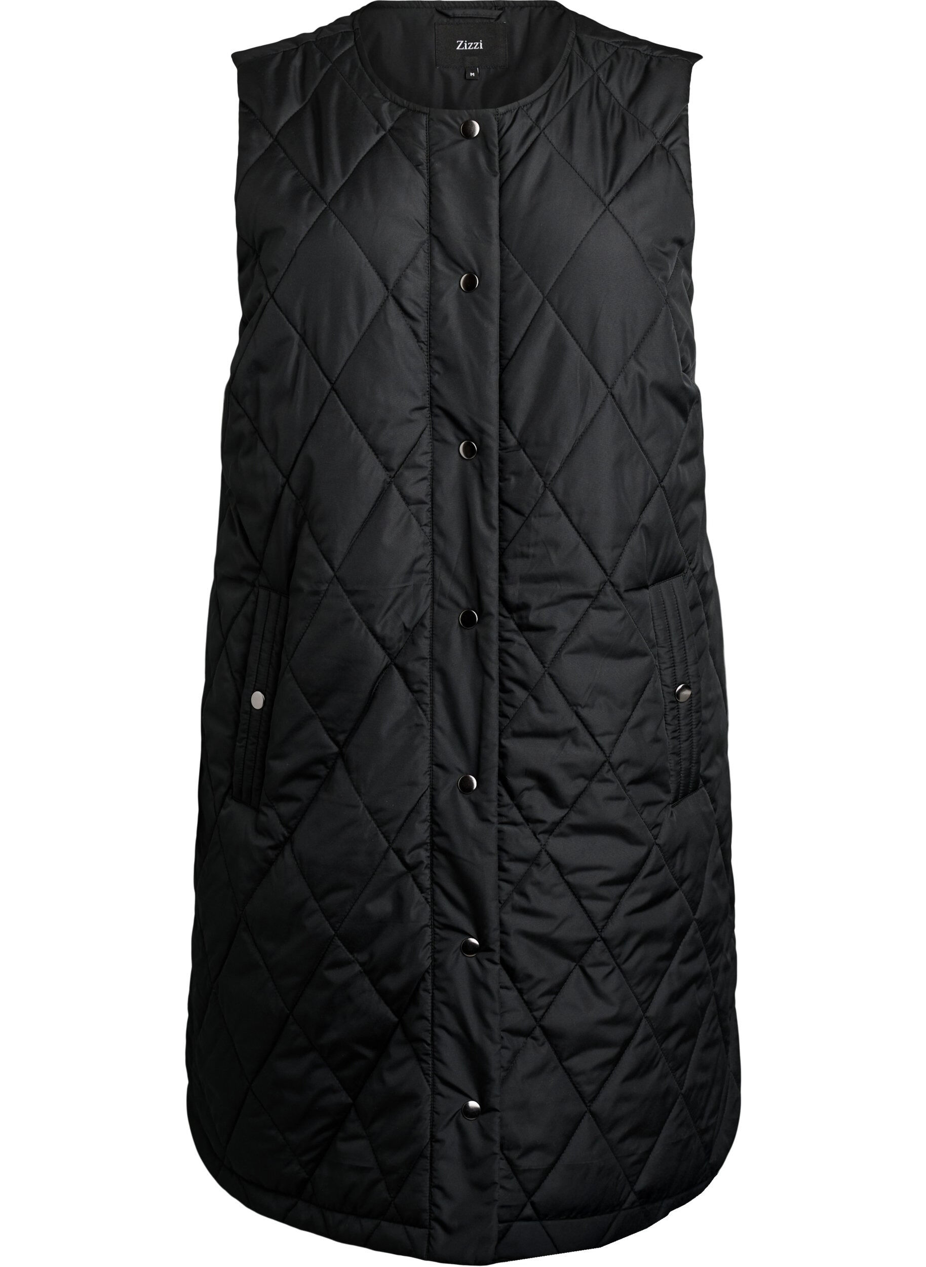 ZizziGilet long matelass&eacute; avec boutons-pression, Noir, Packshot image number 0