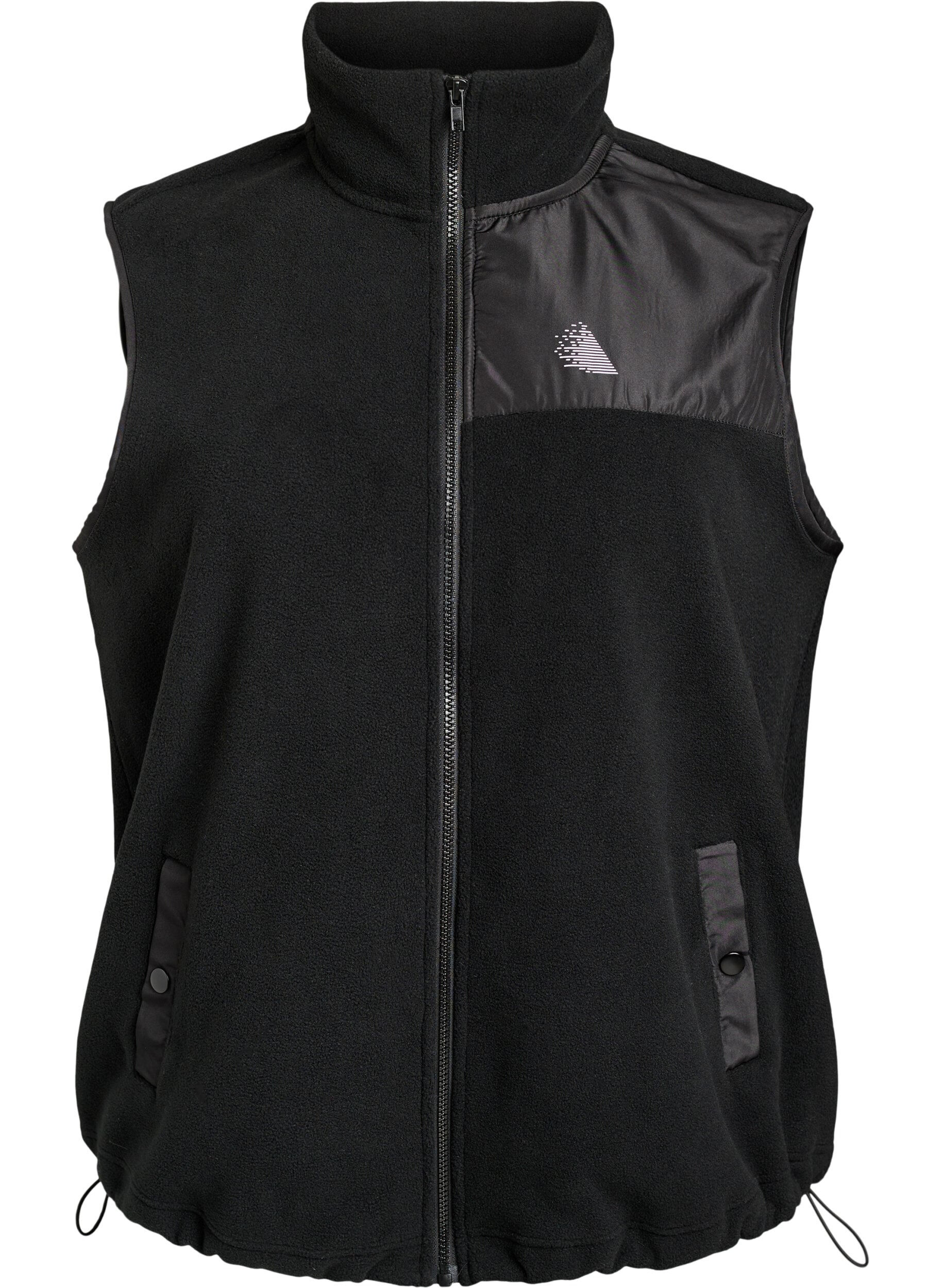 ZizziFleeceweste mit hohem Kragen und Kordelzug am Saum, Schwarz, Packshot image number 0