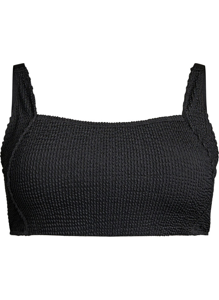 Bikinioberteil aus Krepp mit verstellbaren Trägern, Schwarz, Packshot image number 0