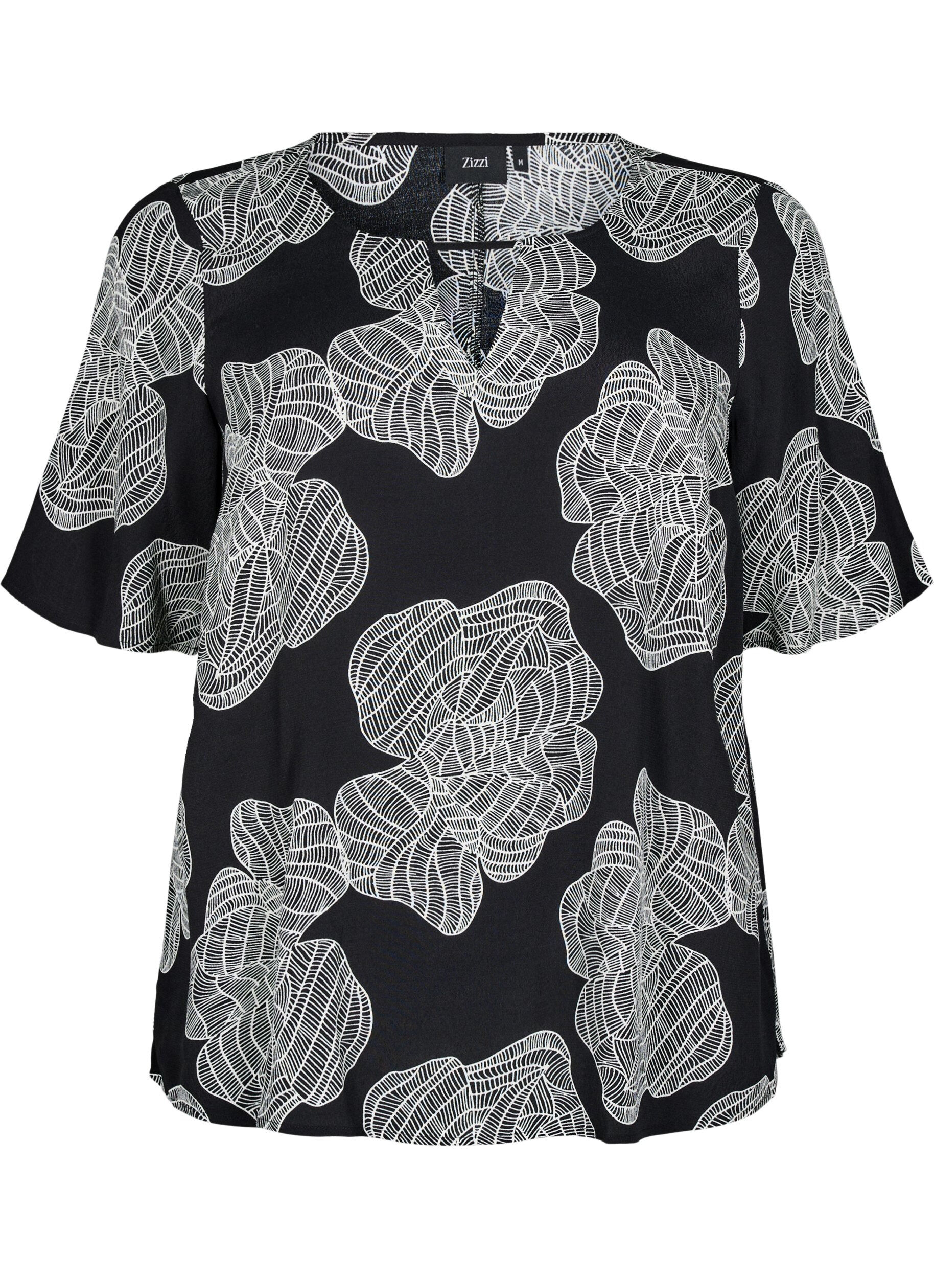 Zizzi Bluse mit Druck, Schwarz, Packshot image number 0