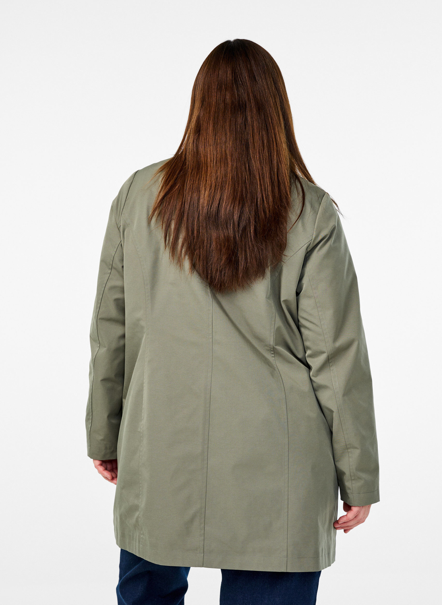 Zizzi Veste avec poches et col montant, Vert fonc&eacute;, Model image number 2