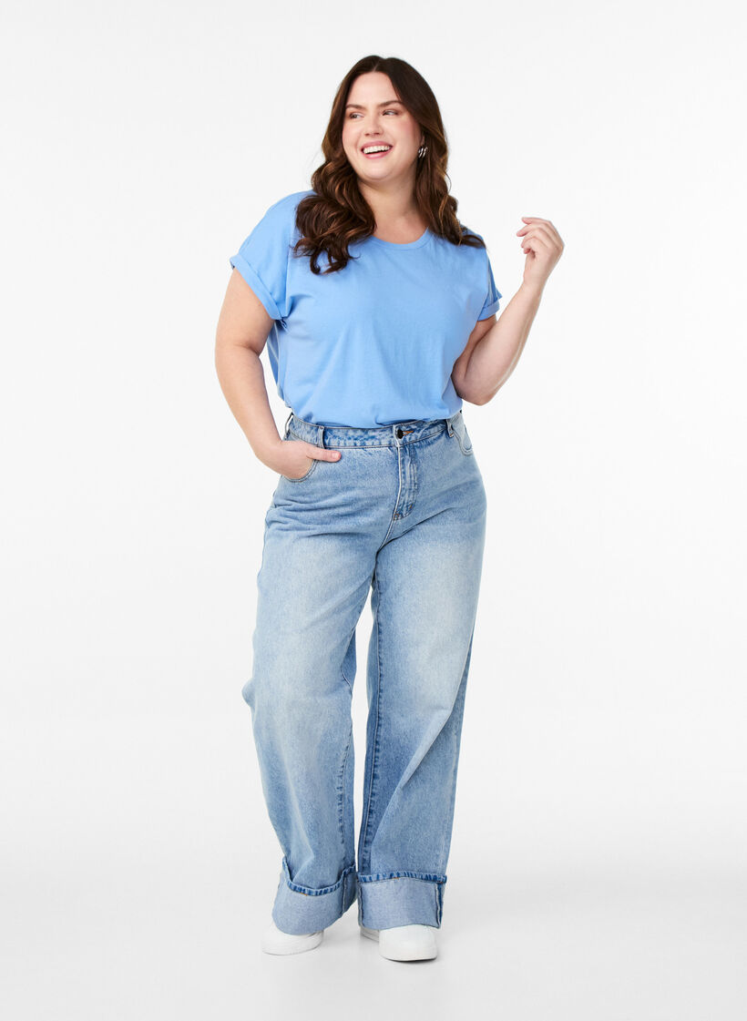 Kurzärmliges T-Shirt aus einer Baumwollmischung, Blau, Model image number 1