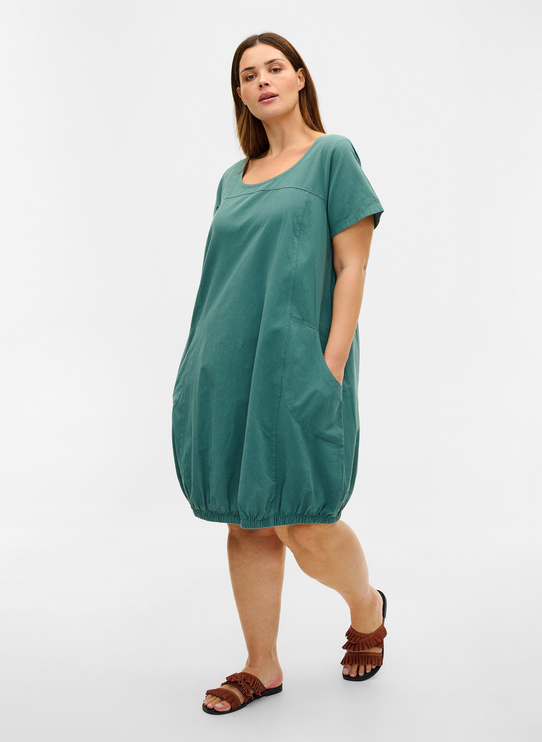 Zizzi Kurzarm Kleid aus Baumwolle, Gr&uuml;n, Model image number 1