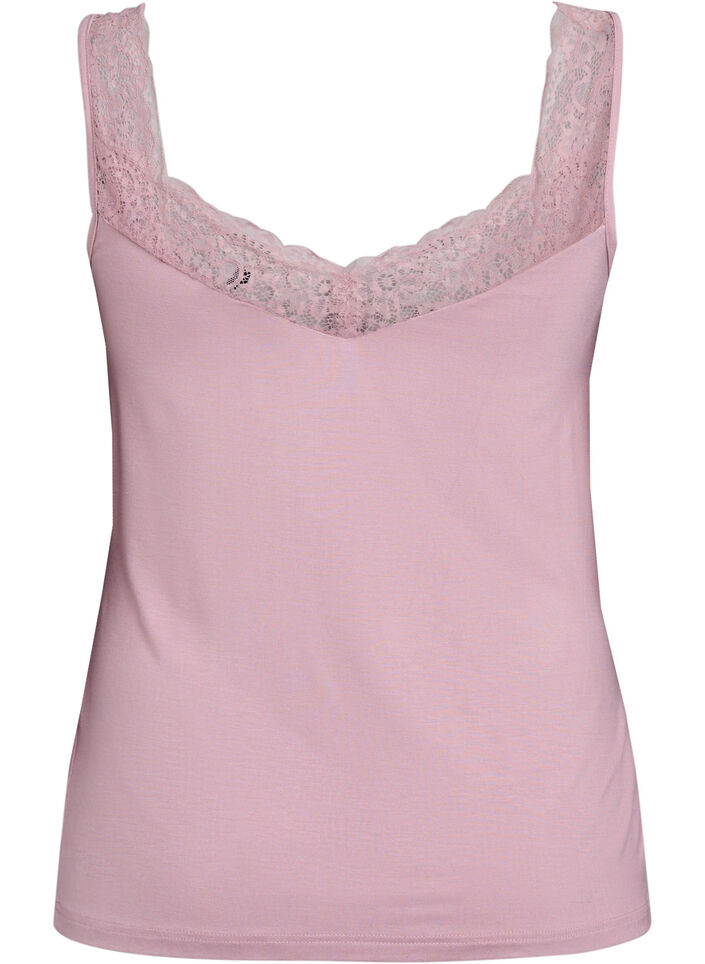 Top en viscose avec bordure en dentelle, Rose, Packshot image number 1