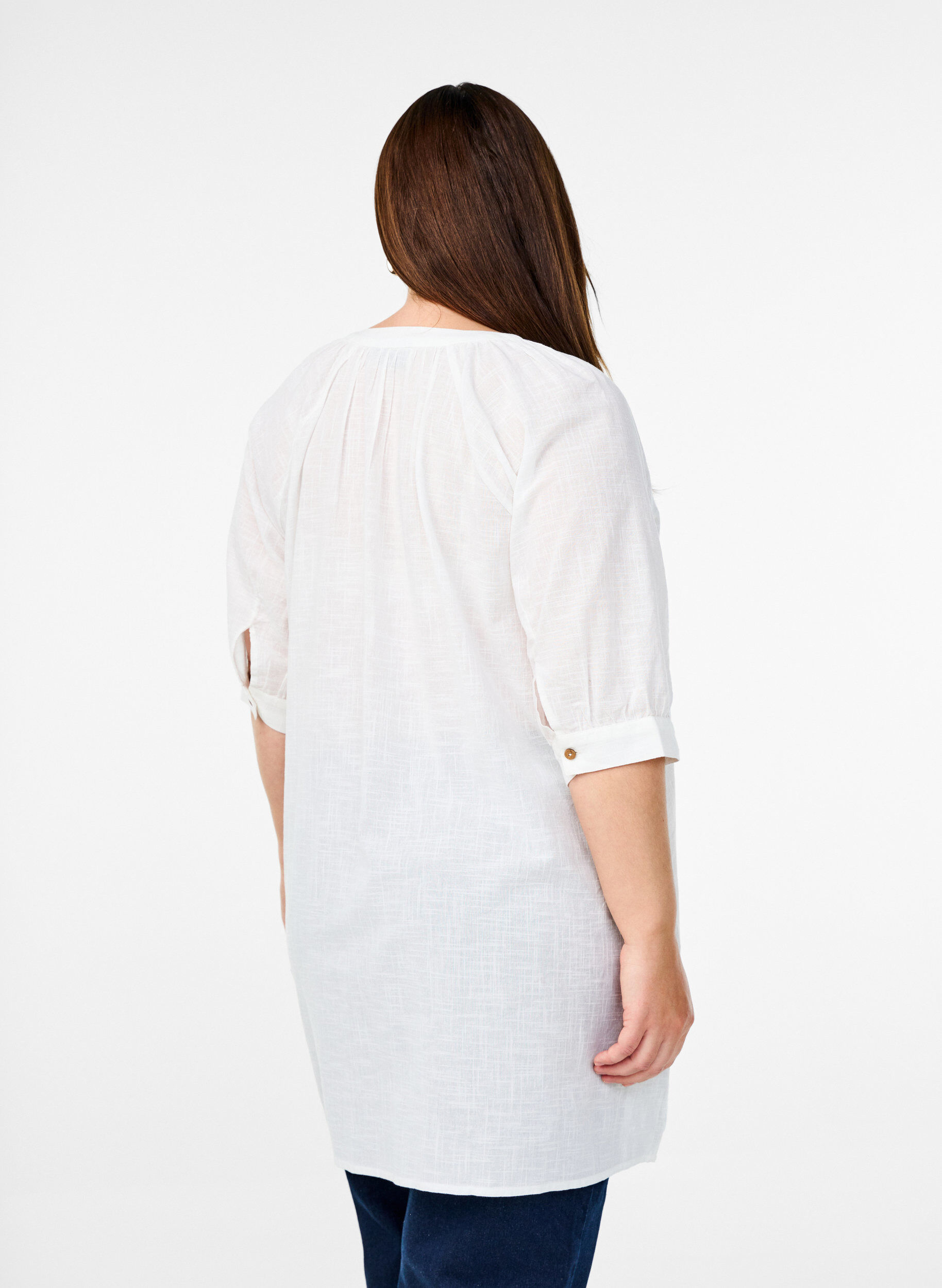 Zizzi Tunika aus Baumwolle mit V-Ausschnitt, Wei&szlig;, Model image number 2