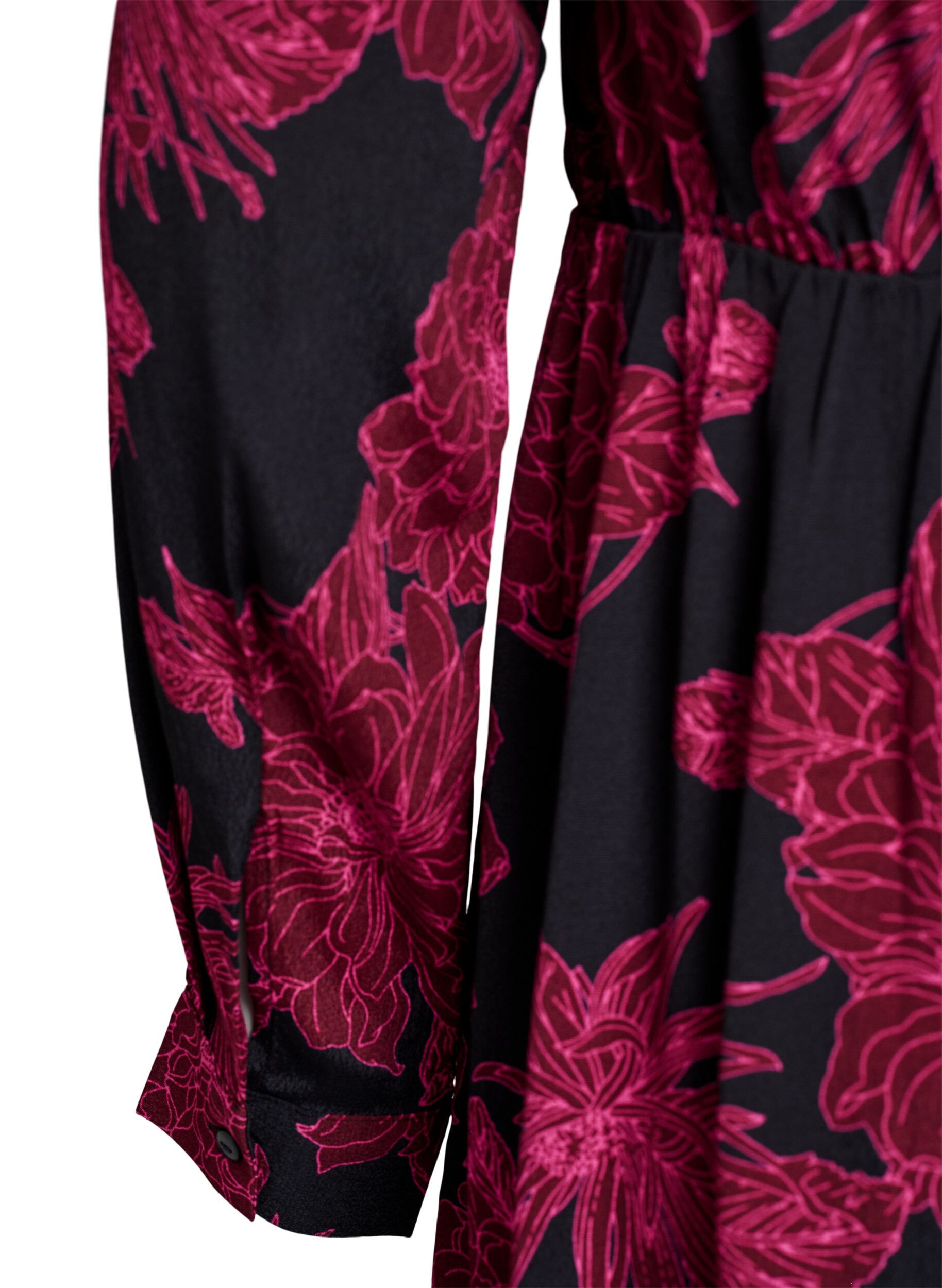 Zizzi Viskosekleid mit Druck und langen &Auml;rmeln, Dunkles Bordeaux, Packshot image number 3