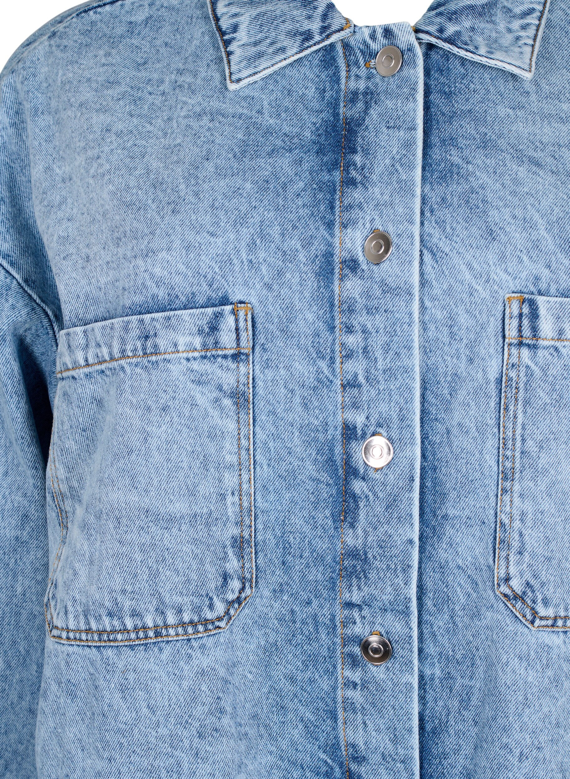 Zizzi Veste en jean ample avec boutons, Light blue denim, Packshot image number 2