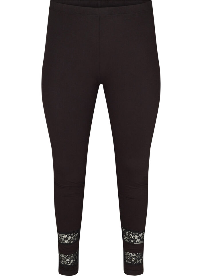 Viskoseleggings mit 3/4-Länge und Spitze, Black, Packshot image number 0
