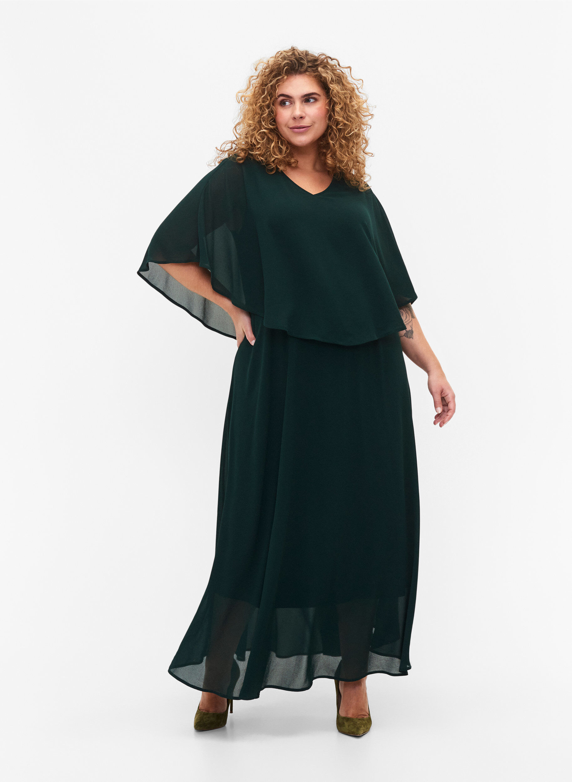 Zizzi A-Linie Maxikleid mit kurzen &Auml;rmeln, Scarab, Model image number 0