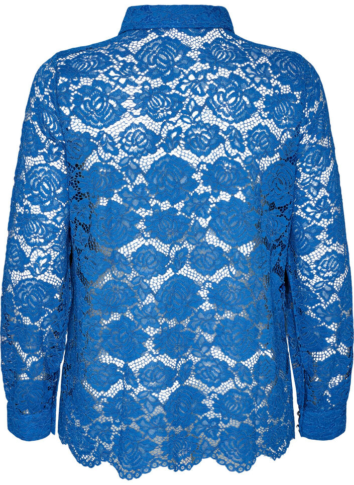 Chemise en dentelle avec boutons nacr&eacute;s, Bleu, Packshot image number 1