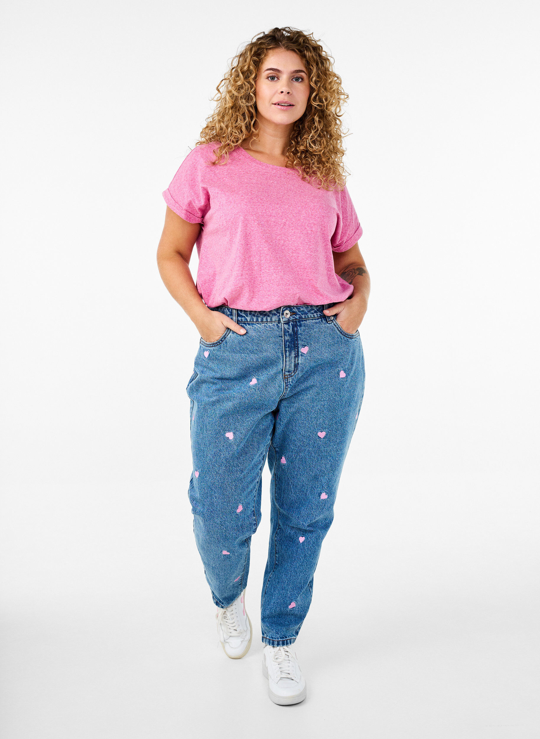 Zizzi T-shirt m&eacute;lang&eacute; avec manches courtes, Rose, Model image number 1