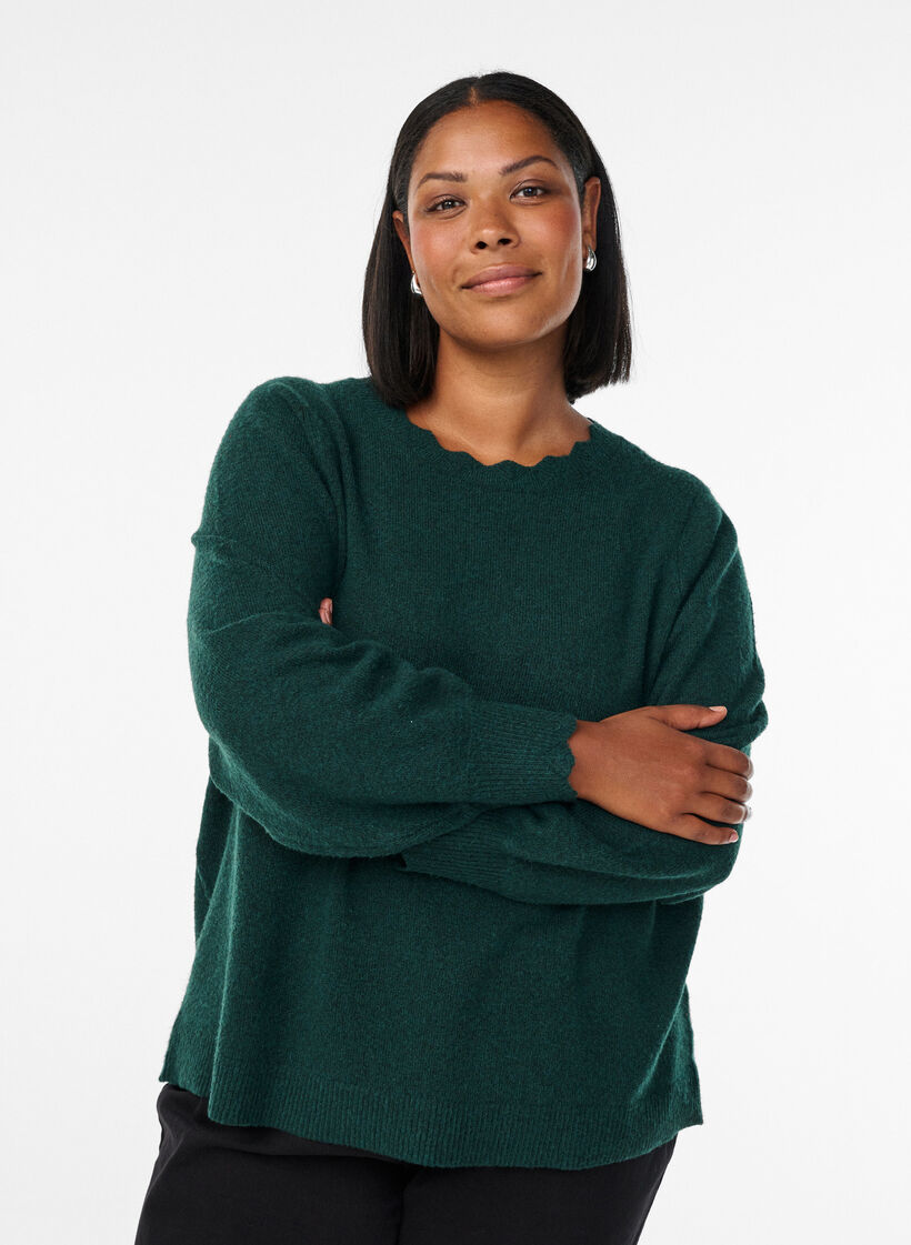 Strickbluse mit Wellenkante, Gr&uuml;n, Model image number 0