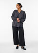 Blouse avec poignets smock&eacute;s et col en V, Gris anthracite, Model image number 1