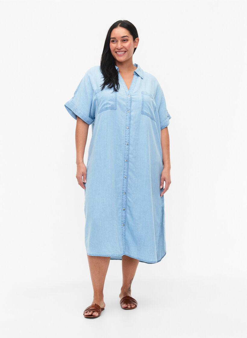 Robes à manches courtes en lyocell (TENCEL™), Light blue denim, Model image number 0